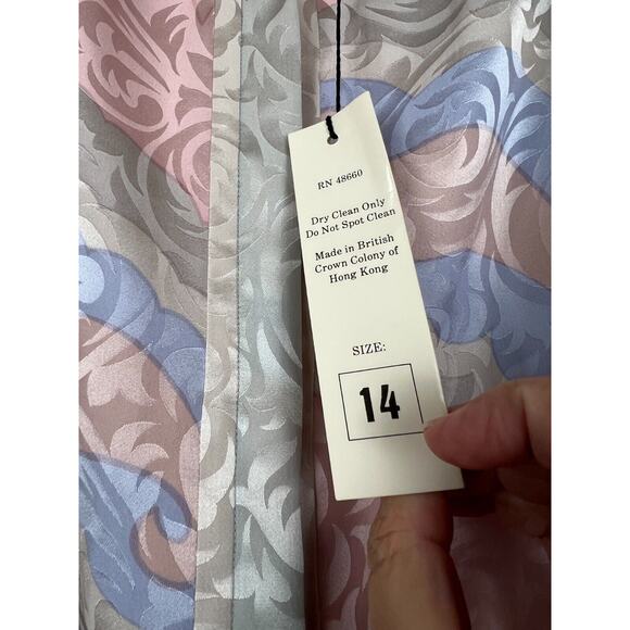 Anne Crimmins for Umi Collections 80s Silk Blouse Skirt Set Pastels Satin Sz 14 - Picture 9 of 12
